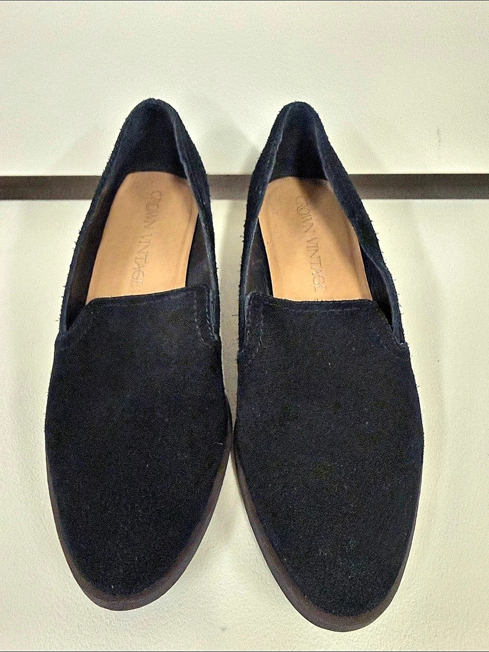 Crown vintage black suede leather loafers